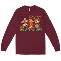 Burgundy Hallothanksmas Gnome Coffee Cups Long Sleeve Tee - CowhideDigitalArt