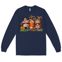 Navy Hallothanksmas Gnome Coffee Cups Long Sleeve Tee - CowhideDigitalArt