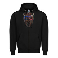 Black bison with american flag glasses Zipper Hoodie - RanaPortraitStore