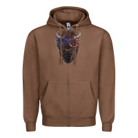 Chestnut bison with american flag glasses Zipper Hoodie - RanaPortraitStore