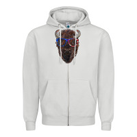 Dove Grey bison with american flag glasses Zipper Hoodie - RanaPortraitStore