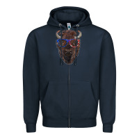 Navy bison with american flag glasses Zipper Hoodie - RanaPortraitStore