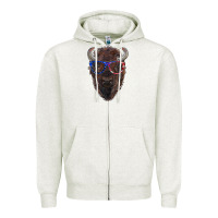Oatmeal Heather bison with american flag glasses Zipper Hoodie - RanaPortraitStore