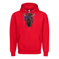 Red bison with american flag glasses Zipper Hoodie - RanaPortraitStore
