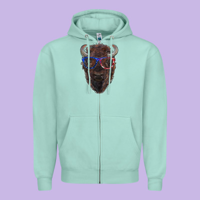 Bison With American Flag Glasses Zipper Hoodie Designed By Ranaportraitstore