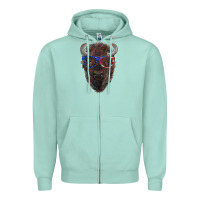 Seafoam bison with american flag glasses Zipper Hoodie - RanaPortraitStore