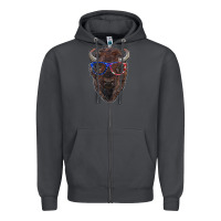 Smoke bison with american flag glasses Zipper Hoodie - RanaPortraitStore