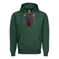 Sports Green bison with american flag glasses Zipper Hoodie - RanaPortraitStore