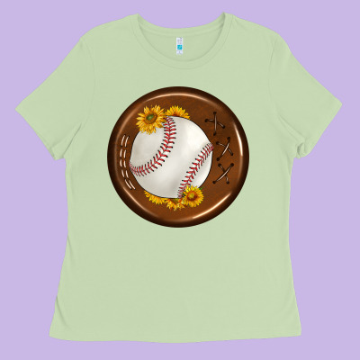 Baseball With Sunflower Round Earrings Ladies Tee Designed By Bundleandbundleshop