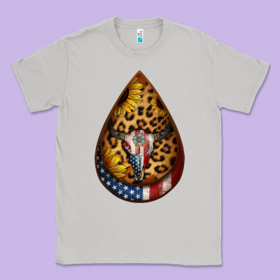 American Sunflower Bullskull Teardrop Earrings Classic Tee Designed By Jasminsmagicworld