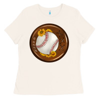 Bone baseball with sunflower round earrings Ladies Tee - BundleAndBundleShop