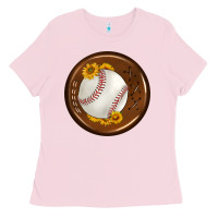 Bubblegum Pink baseball with sunflower round earrings Ladies Tee - BundleAndBundleShop