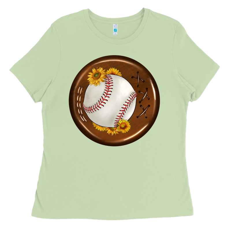 Baseball With Sunflower Round Earrings Ladies Tee by BundleAndBundleShop | Teevron
