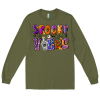 Army Green Spooky Vibes Long Sleeve Tee - CowhideDigitalArt