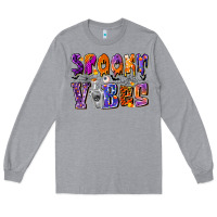 Heather Grey Spooky Vibes Long Sleeve Tee - CowhideDigitalArt