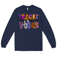 Navy Spooky Vibes Long Sleeve Tee - CowhideDigitalArt