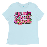 Baby Blue Valentine's Day Only Good Vibes Ladies Tee - FaDigitalArtStudio