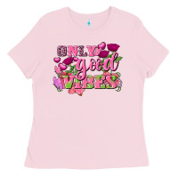 Bubblegum Pink Valentine's Day Only Good Vibes Ladies Tee - FaDigitalArtStudio