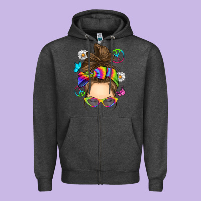 Messy Bun Tie Dye Zipper Hoodie Designed By Ranaportraitstore