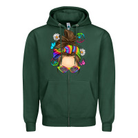 Sports Green messy bun tie dye Zipper Hoodie - RanaPortraitStore