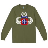 Army Green 82nd Airborne Div Parachutist Wings and Patch - Distressed Long Sleeve Tee - baoMotion