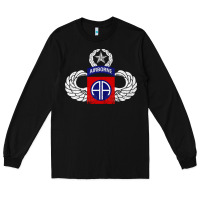 Black 82nd Airborne Div Parachutist Wings and Patch - Distressed Long Sleeve Tee - baoMotion