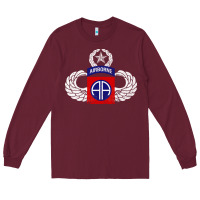Burgundy 82nd Airborne Div Parachutist Wings and Patch - Distressed Long Sleeve Tee - baoMotion