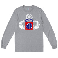 Heather Grey 82nd Airborne Div Parachutist Wings and Patch - Distressed Long Sleeve Tee - baoMotion