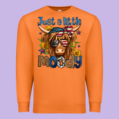 Just A Little Moody 4th Of July Long Haired Cow Premium Sweatshirt Designed By Jasminsmagicworld