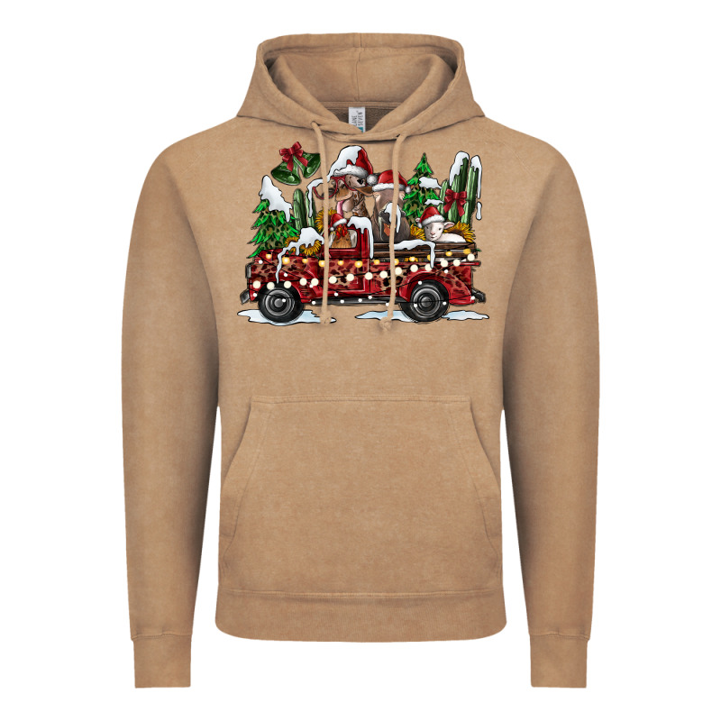 Festive Farm Animal Christmas Truck Vintage Hoodie by CowhideDigitalArt | Teevron
