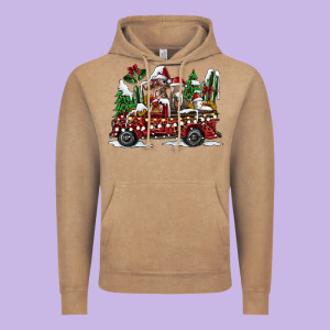 Festive Farm Animal Christmas Truck Vintage Hoodie Designed By Cowhidedigitalart