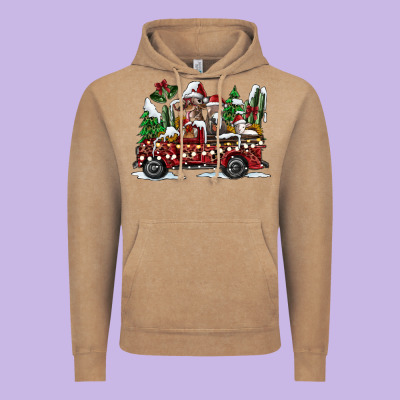 Festive Farm Animal Christmas Truck Vintage Hoodie Designed By Cowhidedigitalart