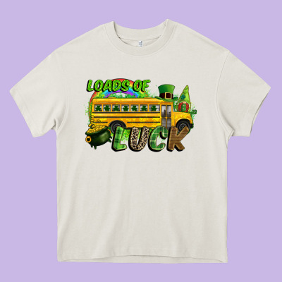 Loads Of Luck School Bus Heavy Core Tee Designed By Cowgirlartshop