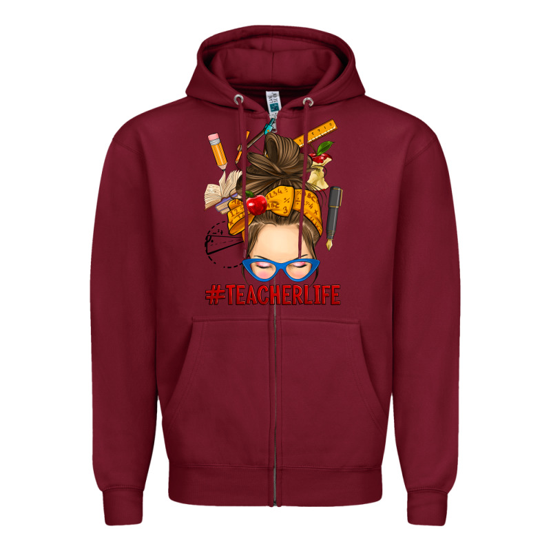 Messy Bun Teacher Life Zipper Hoodie by RanaPortraitStore | Teevron
