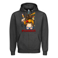 Charcoal Heather messy bun teacher life Zipper Hoodie - RanaPortraitStore