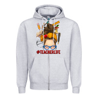 Heather Grey messy bun teacher life Zipper Hoodie - RanaPortraitStore