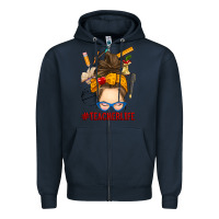 Navy messy bun teacher life Zipper Hoodie - RanaPortraitStore