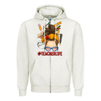 Oatmeal Heather messy bun teacher life Zipper Hoodie - RanaPortraitStore