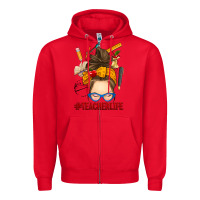 Red messy bun teacher life Zipper Hoodie - RanaPortraitStore