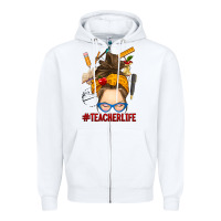 White messy bun teacher life Zipper Hoodie - RanaPortraitStore