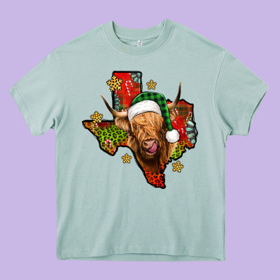 Christmas Texas Highland Cow Heavy Core Tee Designed By Jasminsmagicworld