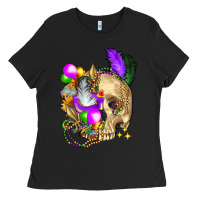 Black mardi gras skull Ladies Tee - FaDigitalArtStudio