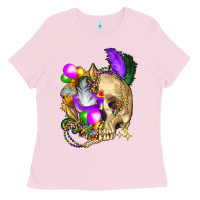 Bubblegum Pink mardi gras skull Ladies Tee - FaDigitalArtStudio