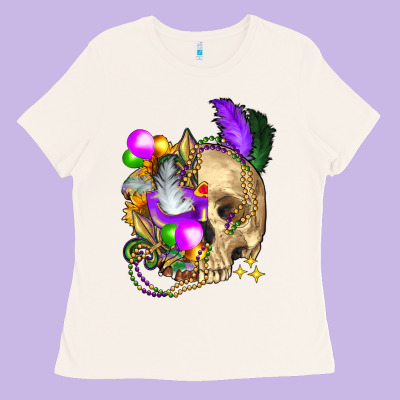Mardi Gras Skull Ladies Tee Designed By Fadigitalartstudio