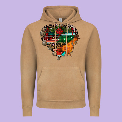 Festive Western Christmas Heart Vintage Hoodie Designed By Cowhidedigitalart