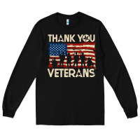Black Thank You Veterans American Flag Patriotic Long Sleeve Tee - baoMotion