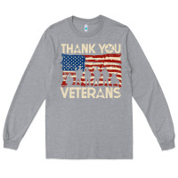 Heather Grey Thank You Veterans American Flag Patriotic Long Sleeve Tee - baoMotion