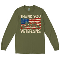 Army Green Thank You Veterans American Flag Patriotic Long Sleeve Tee - baoMotion