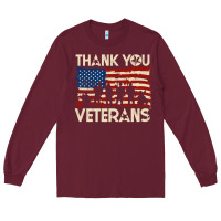 Burgundy Thank You Veterans American Flag Patriotic Long Sleeve Tee - baoMotion
