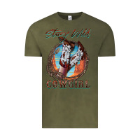 Vintage Olive Stay Wild Cowgirl Vintage Tee - FaDigitalArtStudio